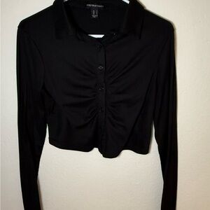 Streetwear Society Black Ruched Crop Button Down